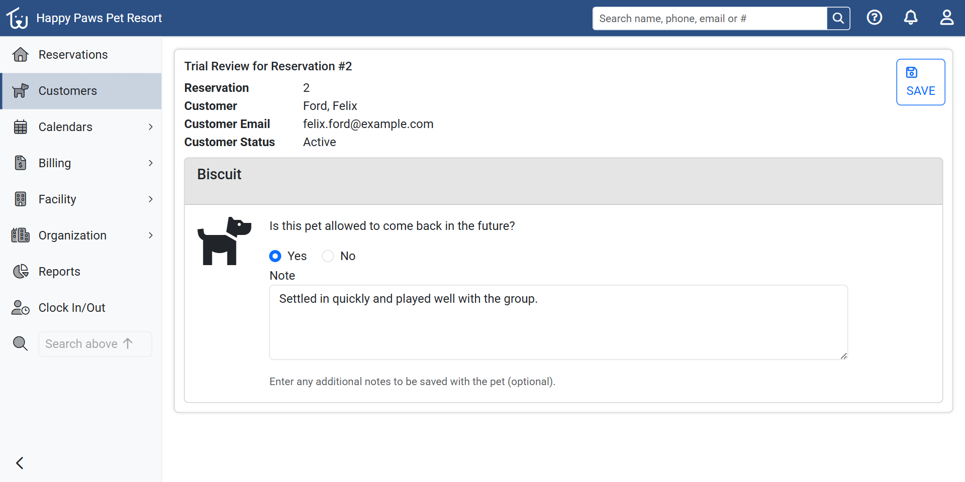 The Trial Review page with Yes selected and a note