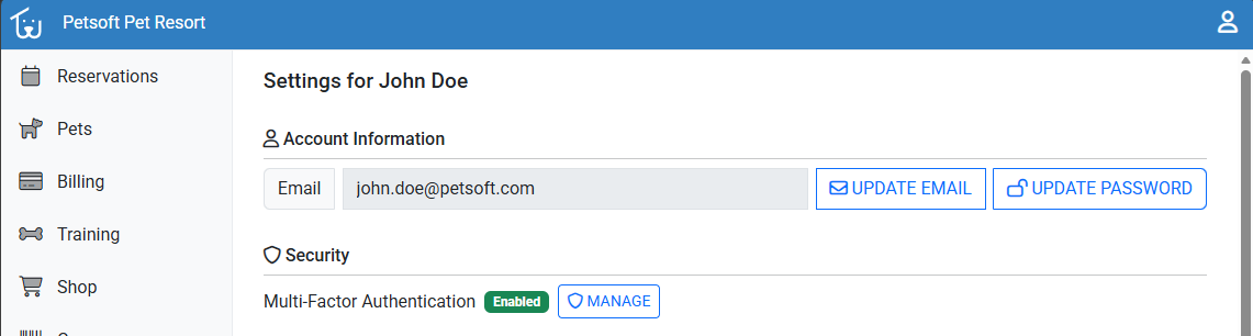 The Account Information section of the Settings page