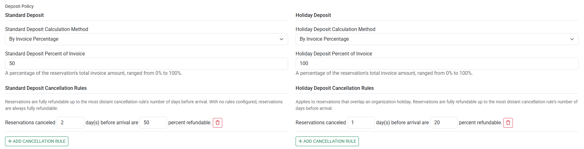 Deposit Policies